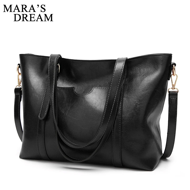Mara's Dream 2018 Ladies Handbags Famous Bags Women Fashion Black PU Oil Leather Solid Color Shoulder Bag | Багаж и сумки