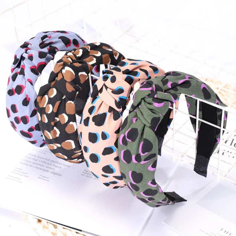 

Vintage Leopard Satin Knotted Hairband Colored Leopard Pattern Knot Headband customized Hair Accessories