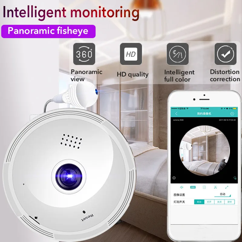Wifi ночные лампы 1080P 360 градусов беспроводной панорамный наблюдения домашняя