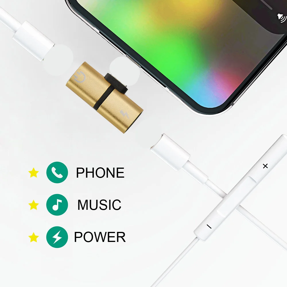 Адаптер для подсветки двойной Aux Разветвитель наушников iPhone 12X7 8 xs MaxAdapter IOS 14 аудио
