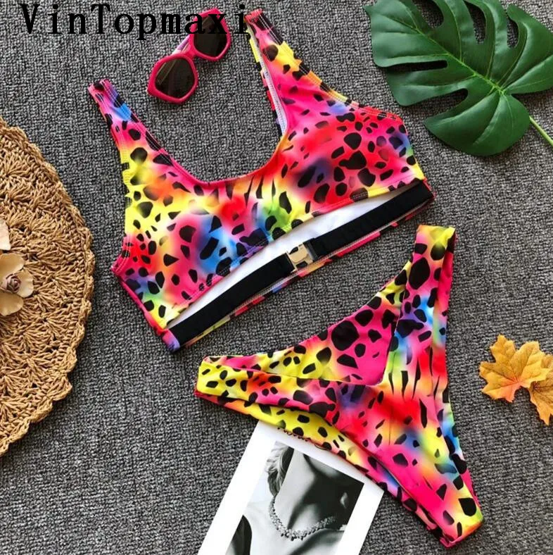2018 New Bikini Leopard Swimsuit Women Crop Top Swimwear Buckle Brazilian Set Bandeau Beach Wear knotted Swim Suit |