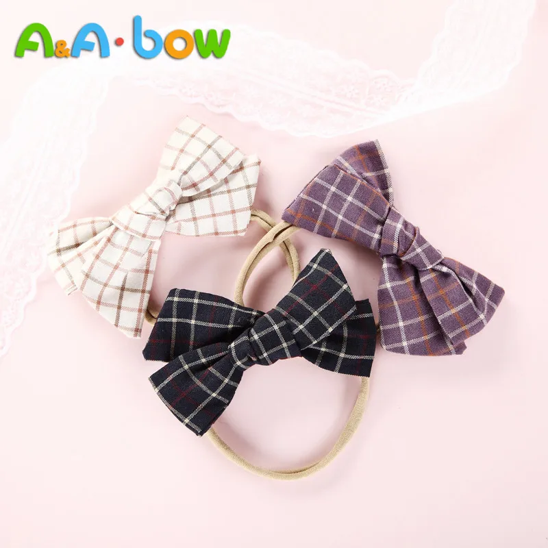 1PCS Plaid Bow Hair Band Baby's Nylon Headband Baby`s Girl Elastic Cute Tiara Accessories HairBand | Детская одежда и обувь