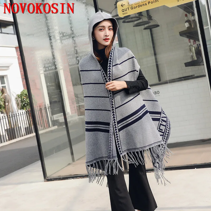 JB2 2018 большой шарф зимний плед полосатый Пашмина женский стиль летучая мышь