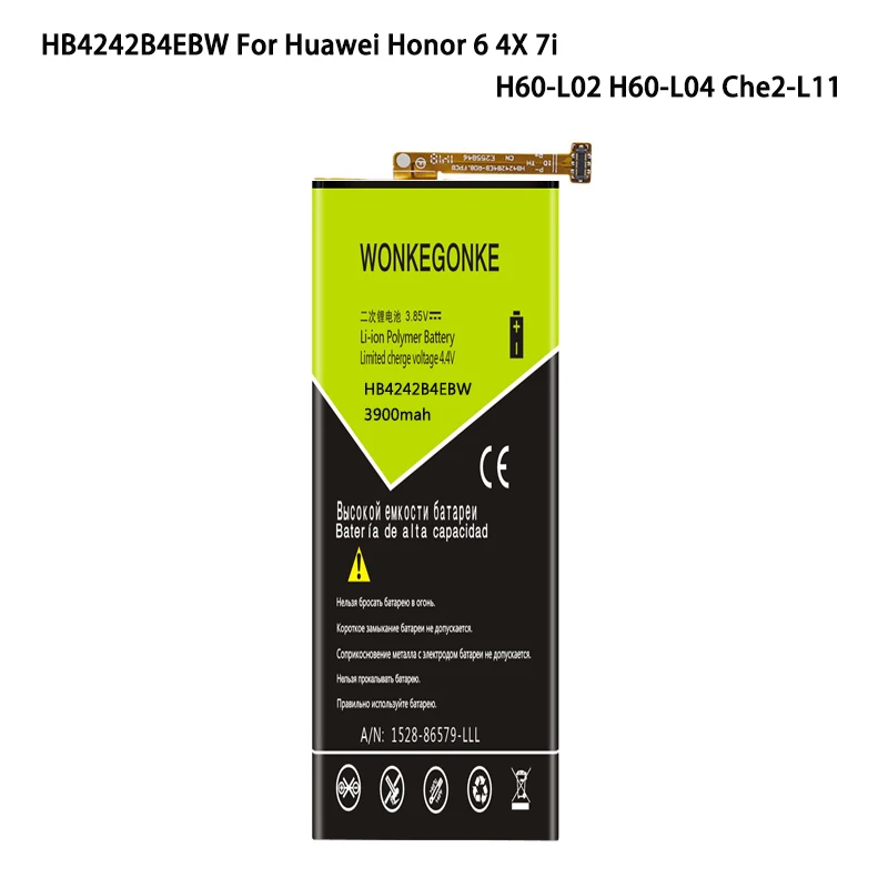 Wonkegonke HB4242B4EBW батарея для huawei для НУА Вэй слава 6 4X 7i H60-L02 H60-L04 Che2-L11 Shot X 3100 мА/ч, литий-ионный аккумулятор батареи