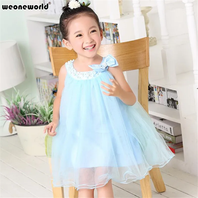 WEONEWORLD Bowknot Girl Dresses Lace Mesh Girls Summer Children's Clothing for Vestido Infant Clothes | Детская одежда и обувь
