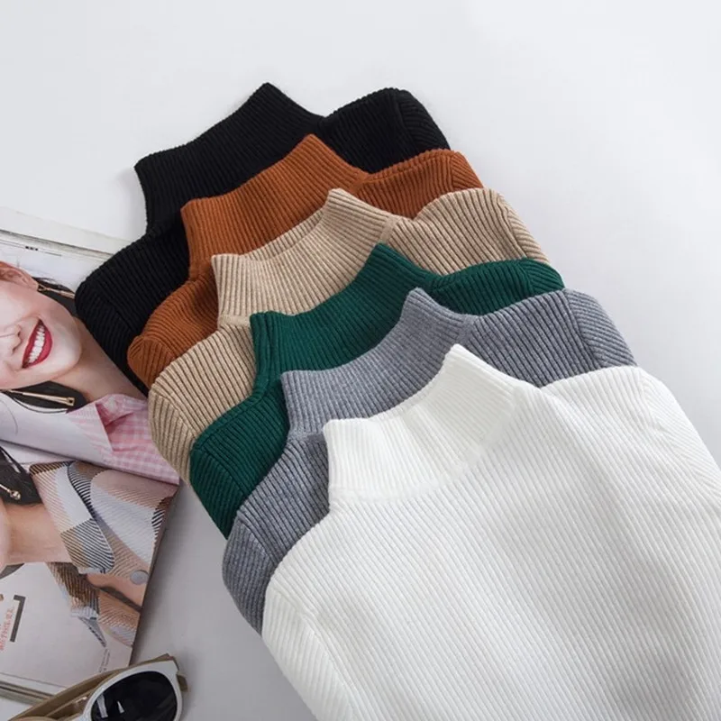 MYDC Autumn Winter Women Pullovers Sweater Knitted Elasticity Casual Jumper Fashion Slim Turtleneck Warm Female Sweaters | Женская