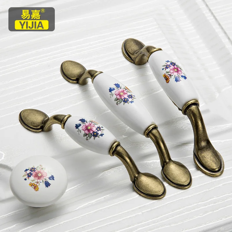 Antique Ceramic Cabinets Knob Pull Furniture Handle Drawer Door Pulls Kitchen Wardrobe Lucky Flower Home|Ручки шкафа| |