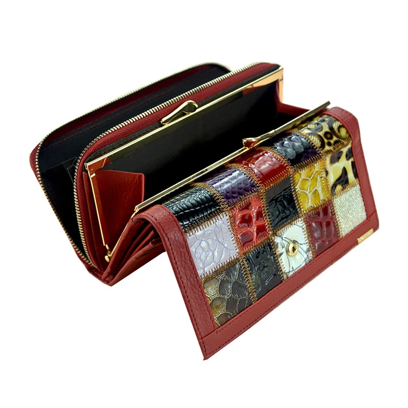 Женский кошелек из натуральной кожи клатч с тремя складками и карманом для монет