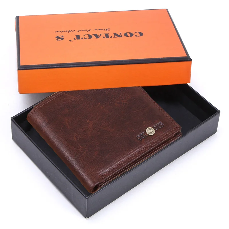 Персонализированные мужские кошельки из натуральной кожи, тонкий кошелек для мужчин, качественный кошелек для монет, карман на молнии, держатель для карт, подарок, Carteras - Цвет: Coffee Box