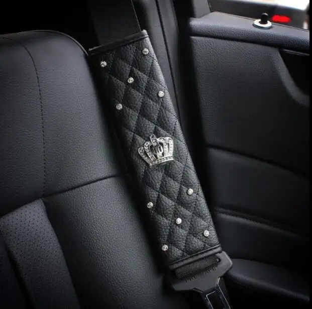 Seat Belt Cover MR TEA Bling с короной со стразами из искусственной кожи Накладка для ремня безопасности автомобиля плечевой ремень безопасности накладка Алмазный чехол для рычага переключения передач комплект ручного тормоза - Название цвета: Seat Belt Cover