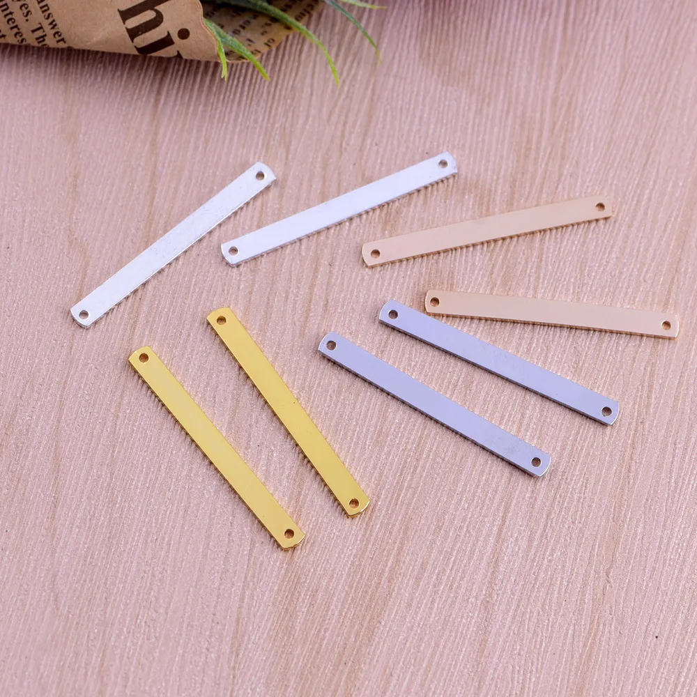 

50PCS/lot Copper Double Hole Brass Rectangle Stick Charms Pendants For Jewelry DIY Making Bar Pendant Accessories