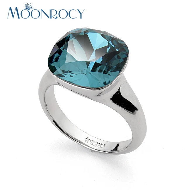 Женское серебряное кольцо MOONROCY свадебное с фианитом и австрийским кристаллом
