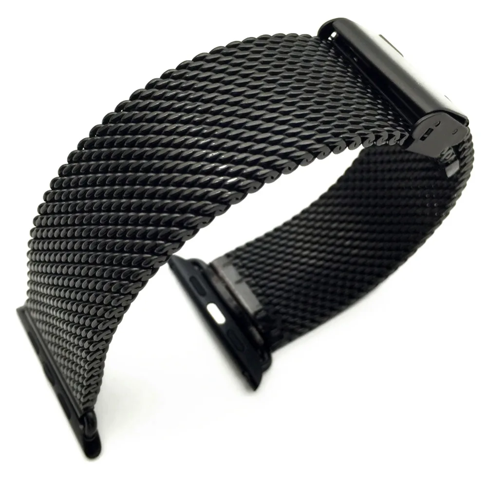 Черный Milanese Loop 316L нержавеющая сталь Ремешок из искусственной кожи ремешок для Apple iWatch 42 мм 38 40 44