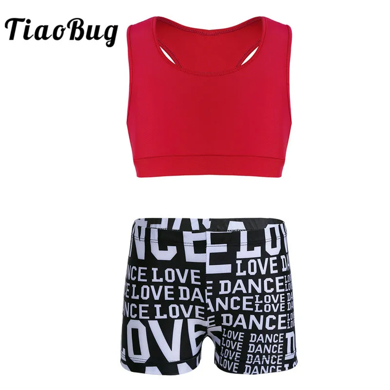 

TiaoBug Kids Girls Two-piece Sports Dance Wear Ballet Gymnastics Crop Top with Shorts Sports Sets Children Stage Dance Costume