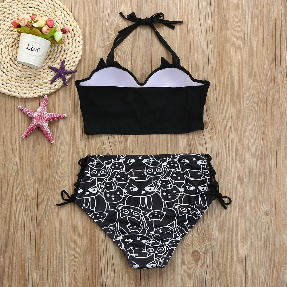 

Women Halter Kitty Bikini Set Underwire Padded Swimwear Summer Split Fashion Beachwear Bikini Sets Brazilian ladies sexy