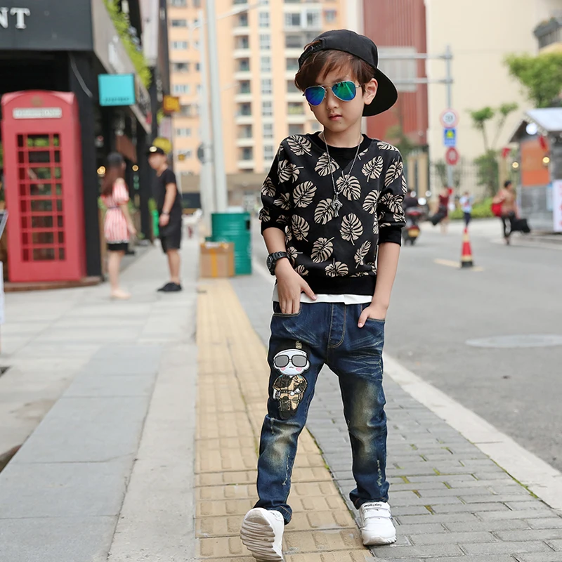 Boys Long Sleeve T-shirt Spring and Autumn New Style 2021 Kids Round-collar Top Fake Two Pullovers Children's Wear Clothes X374 | Детская