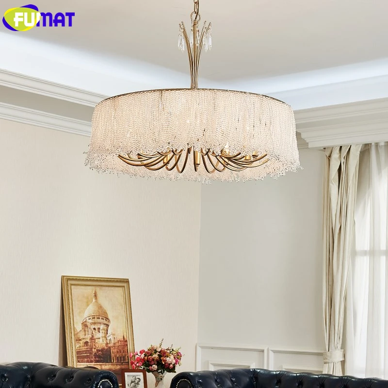 

FUMAT RH Crystal Pearl Crown Cap Pendant Lamps American European French Style LED E14 Luxury Light For Living Dinning Bed Room