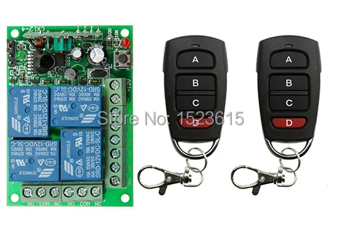 NEW DC12V 10A 4CH Radio Controller RF Wireless Relay Remote Control Switch 315 MHZ 433 teleswitch 2 Transmitter +1 Receiver |