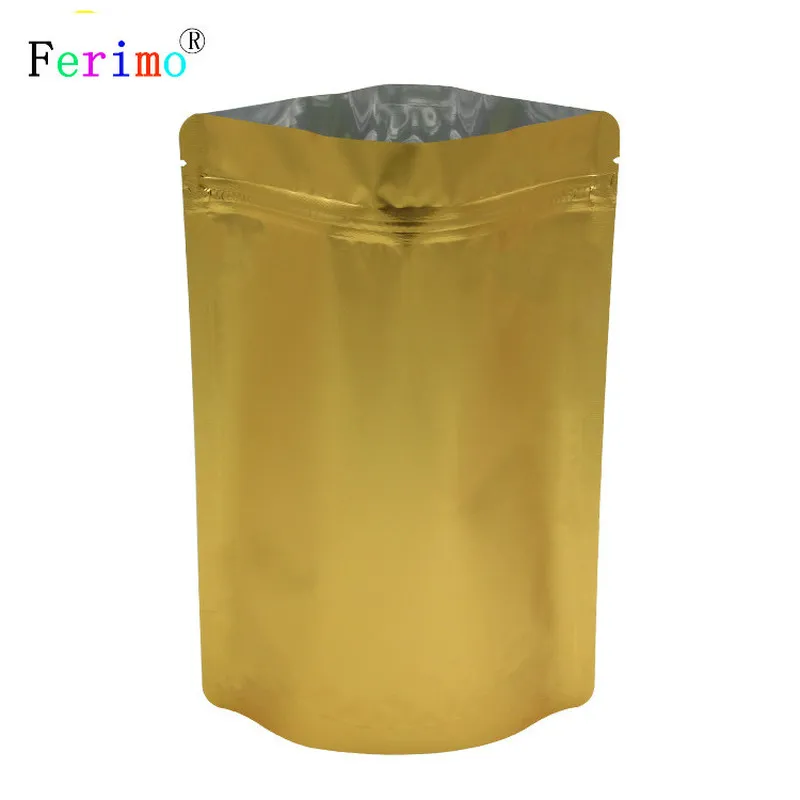 

100pcs Self Standing Zipper Bag Matte Gold Metallic Mylar Zip Lock Stand Up Pouch For Coffee Bean Herb Storage Packing Bag
