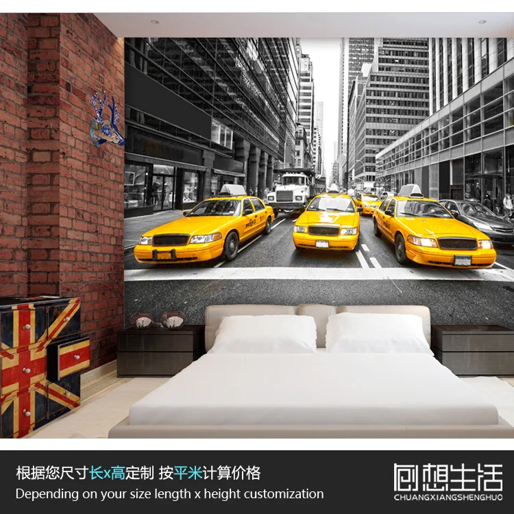Нью Йорк желтое такси 3d обои фон настенная бумага черно белые для гостиной