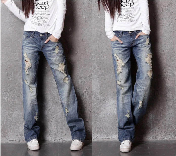 2021 новые модные женские джинсы с разорванными дурами и потертой джинсовой ткани