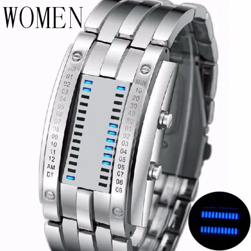 Women Silver Blue Модные креативные цифровые часы мужские бинарные часы водонепроницаемые спортивные мужские часы электронные часы Двойные часы Reloj binio - Цвет: Women Silver Blue