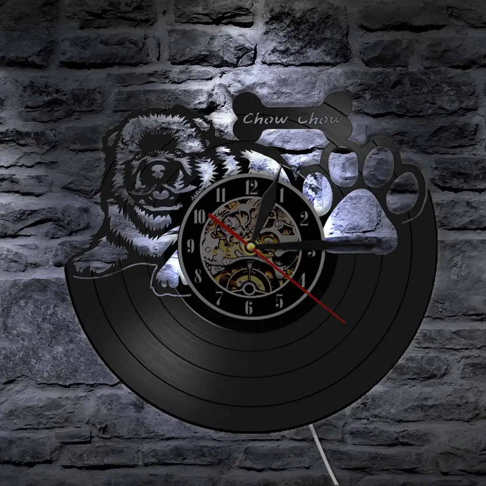 Chow собака порода винтажная виниловая пластина настенные часы Chowdren Whiffet Pet Anmials Decor