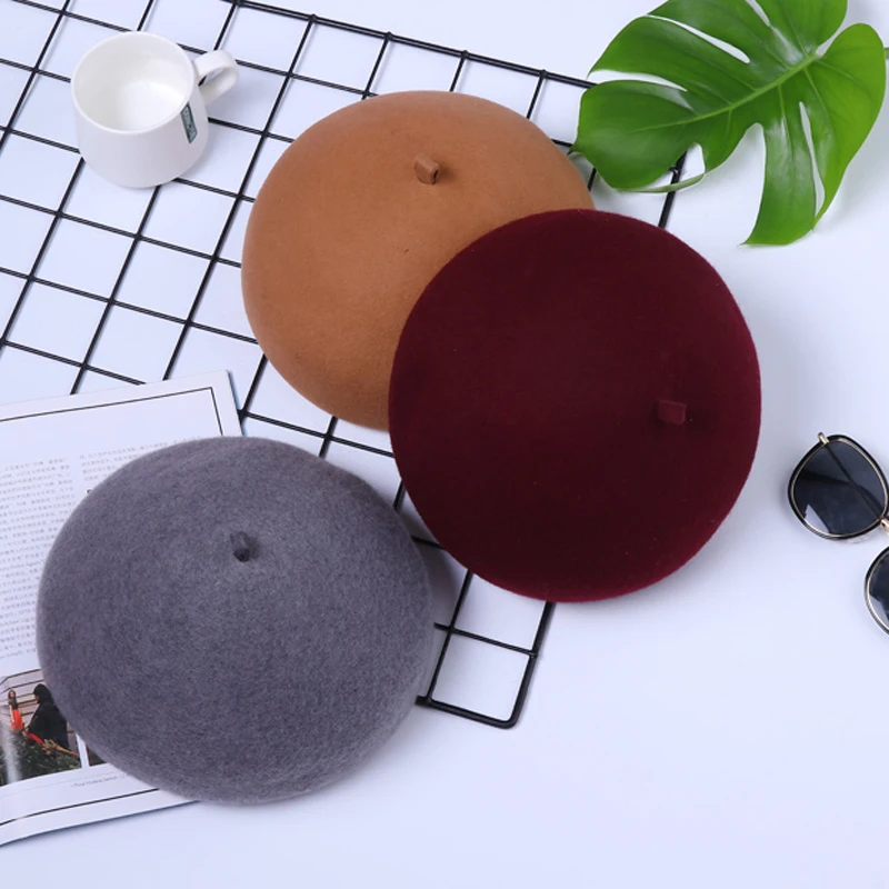 Fashion Women Solid Color Beret 100% Lambswool Berets Keep Warm Female Winter Casual Dome Bonnet Caps Pom | Аксессуары для одежды