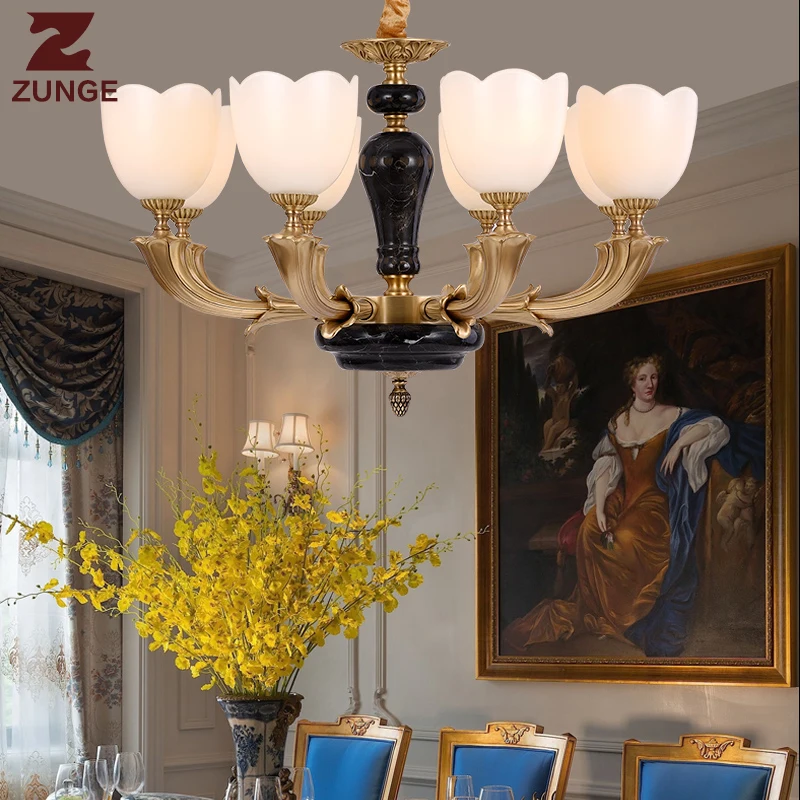 Modern LED copper Chandelier Lights T050 in the Living Room lampadari lustre para sala large lighting fixtures glass lampshade | Лампы и