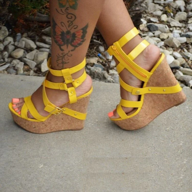 Olomm Women Platform Gladiator Sandals Sexy Wedges High Heels Shoes Open Toe Yellow Red Party US Plus Size 5-15 | Обувь
