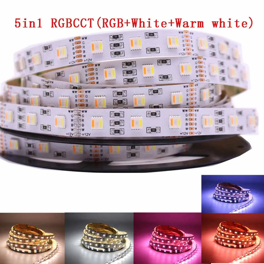 RGBCCT 5in1 12 мм PCB 5 м 4в1 5в1 RGB+ CCT Светодиодная лента 5050 60 Светодиодный s/M 5 цветов в 1 чип CW+ RGB+ WW RGBW RGBWW гибкий светодиодный светильник 12 В 24 В - Испускаемый цвет: RGBCCT 5in1