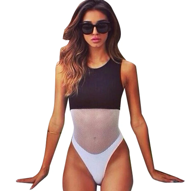 Ladies Bathing Suits Swimwear One Piece High Waist Swimsuit Maio Retro Sexy Bandage Mesh |