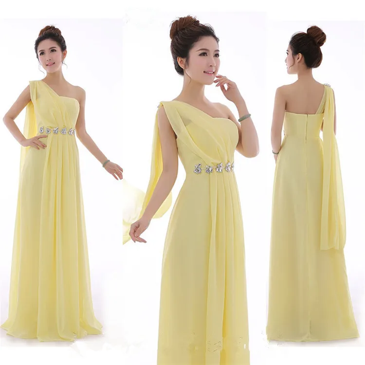 yellow color 33 Длинное цвет Зеленая мята платье подружки невесты на одно плечо высокого качества шифоновое вечернее платье светло-желтые платья подружек невесты под$50 - Цвет: yellow color 33