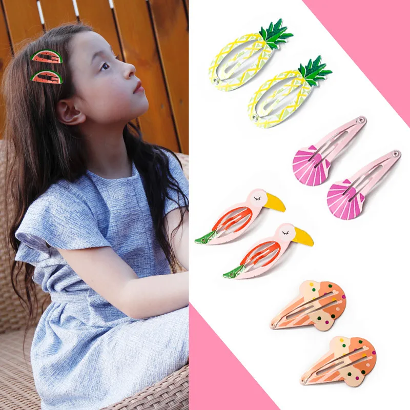 32Pcs/Set Cute Colorful Snap Metal Hair Clips For Baby Girls Toddler Cartoon Fruit Animal BB Pins Barrettes With Gift Bag | Красота и