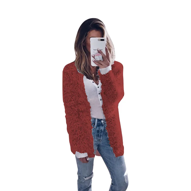 Women Autumn Winter Grey Wool Overcoat Warm Outerwear Pink Fur Coat Turn Down Collar Long Sleeve Cardigan Female Outwear |