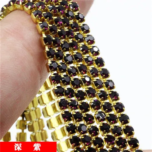 amethyst TopStone 10 ярдов/партия золото базы близко AB прозрачного хрусталя белый со стразами 2 мм SS6 плотный горный хрусталь цепочка со стразами для сумки дизайна - Цвет: amethyst