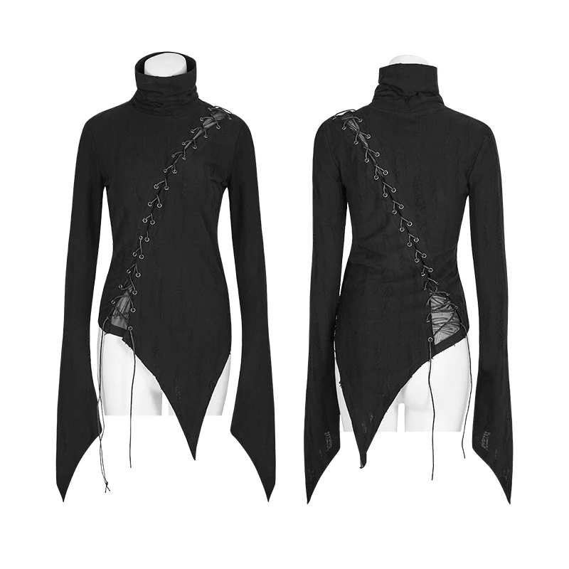 Панк Rave черная модная женская рок стоячий воротник сломанная Паровая футболка в