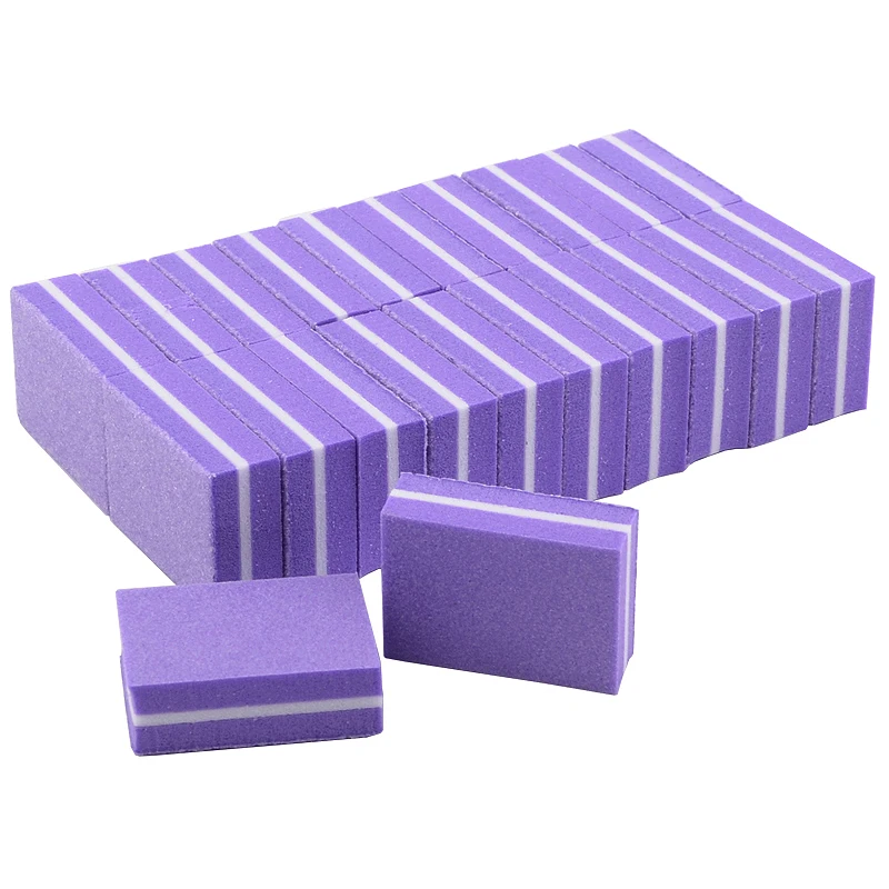 

20 X Mini Nail File Nail Buffer Block Purple Sponge Sanding Files Art Tools Washable Manicure Salon DIY 100/180 Emery Board