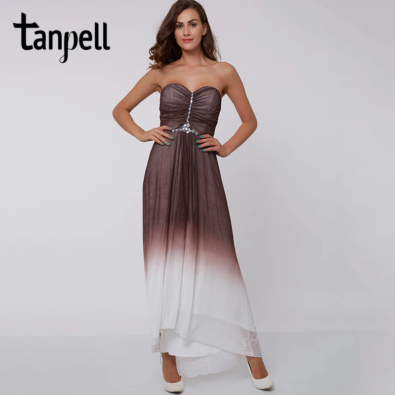 

Вечернее платье Tanpell, градиентное, темно-коричневое, с бисером, с рюшами, до щиколотки, без рукавов, ТРАПЕЦИЕВИДНОЕ, официальное, для выпускно...
