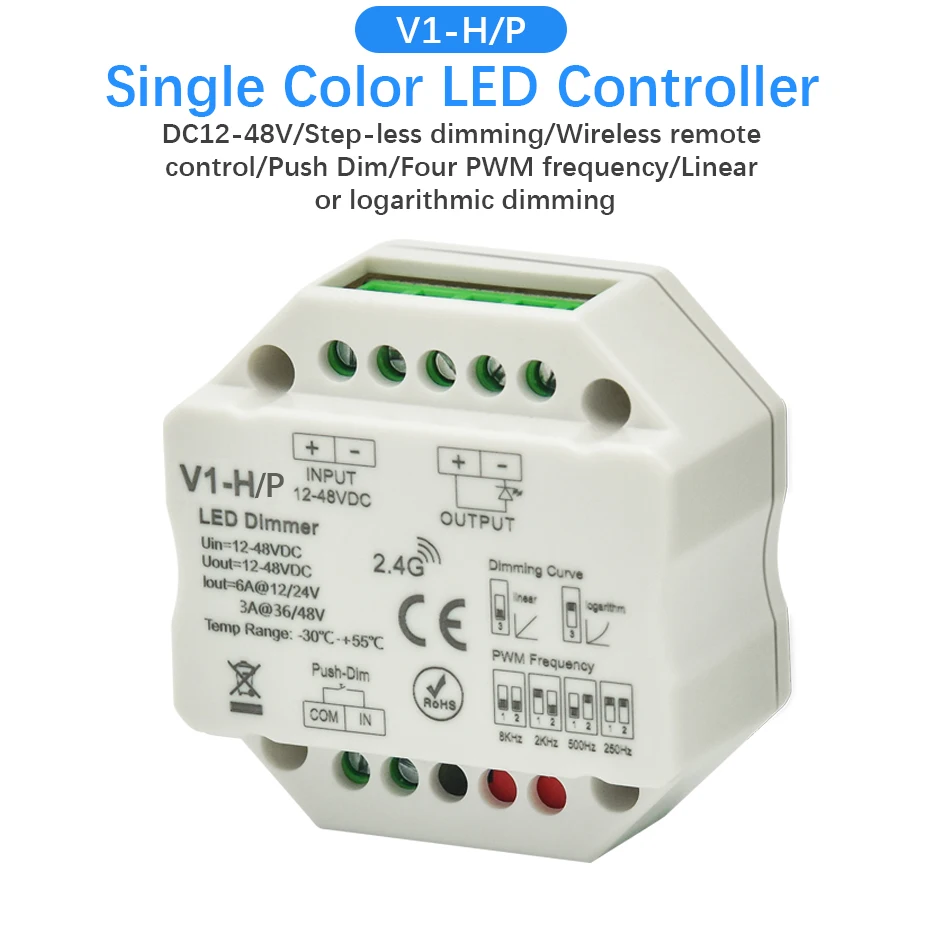 Светодиодный диммер 12V 24V 48V 6A/3A PWM Беспроводной с регулируемой частотой 2,4G RF светодиодный диммер переключатель ВКЛ/ВЫКЛ для одного Цвет Светодиодные ленты светильник