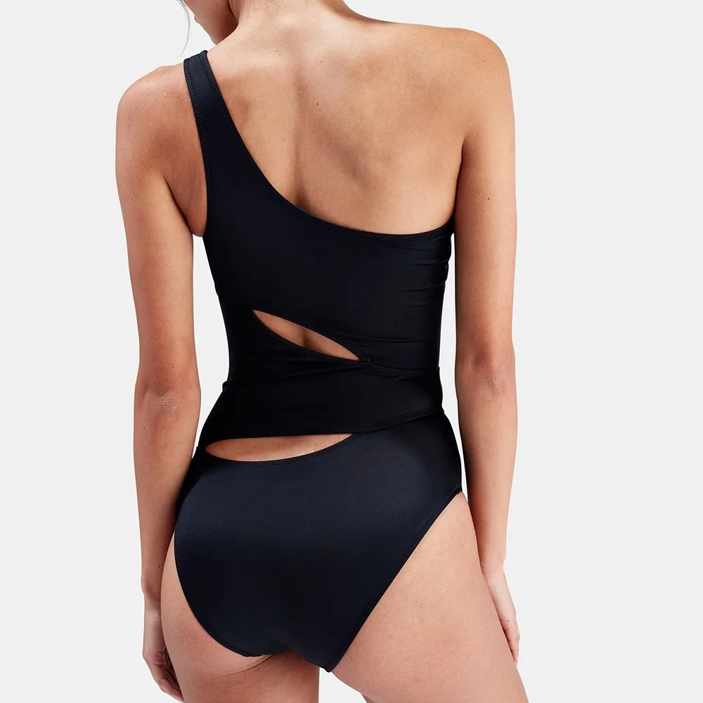 Сексуальный женский летний цельный комплект бикини однотонный черный серый