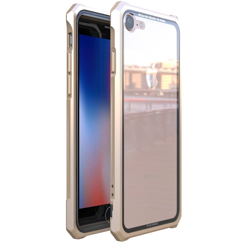 For iPhone 7 Gold OMEVE Алюминий металлический каркас бампер и закаленного Стекло задняя крышка чехол для iPhone 7/7 Plus/8/8 плюс/X - Цвет: For iPhone 7 Gold