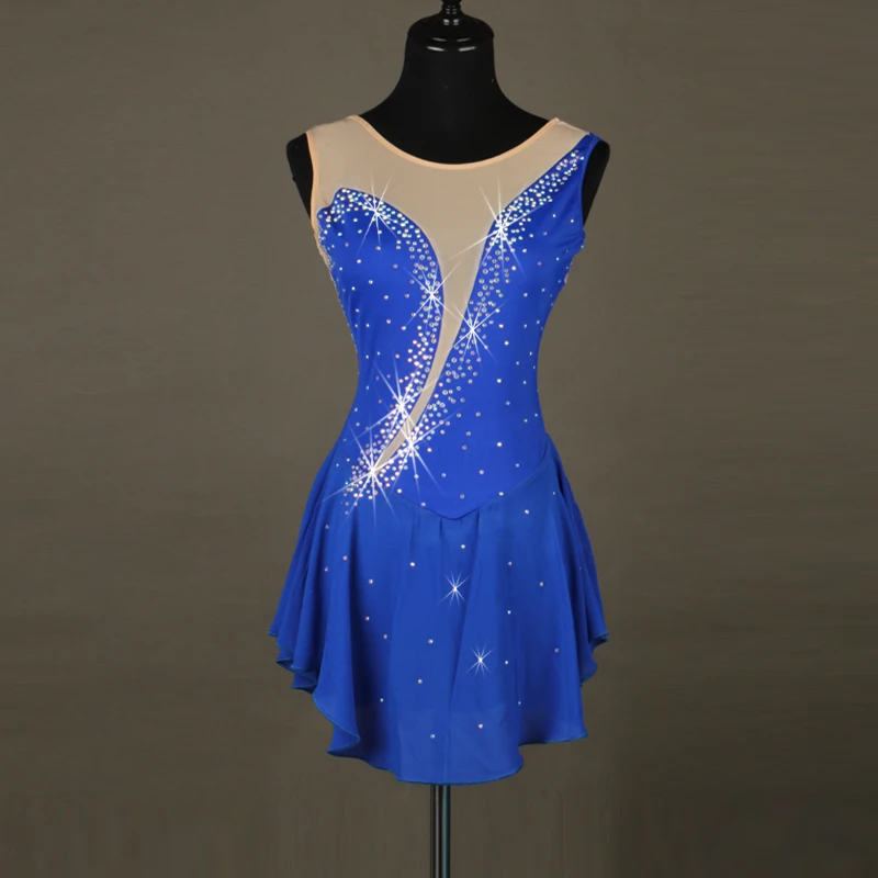 

Figure Latino Dress Women's Ice Skating Blue Red Rhinestone Sequined High Elasticity Performance Practise Ballroom Dresses H8004