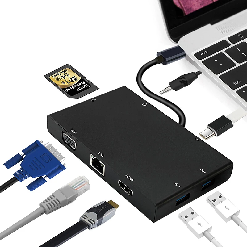 Type-c к HDMI/VGA/RJ45/SD хаб S-1600 черный | Мобильные телефоны и аксессуары