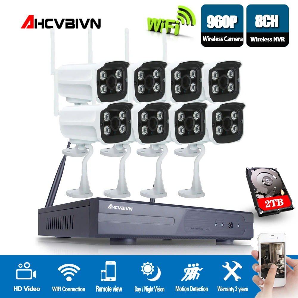 8CH CCTV системы беспроводной 960P NVR 8 шт. 1.3MP ИК Открытый P2P Wifi IP камера видеонаблюдения