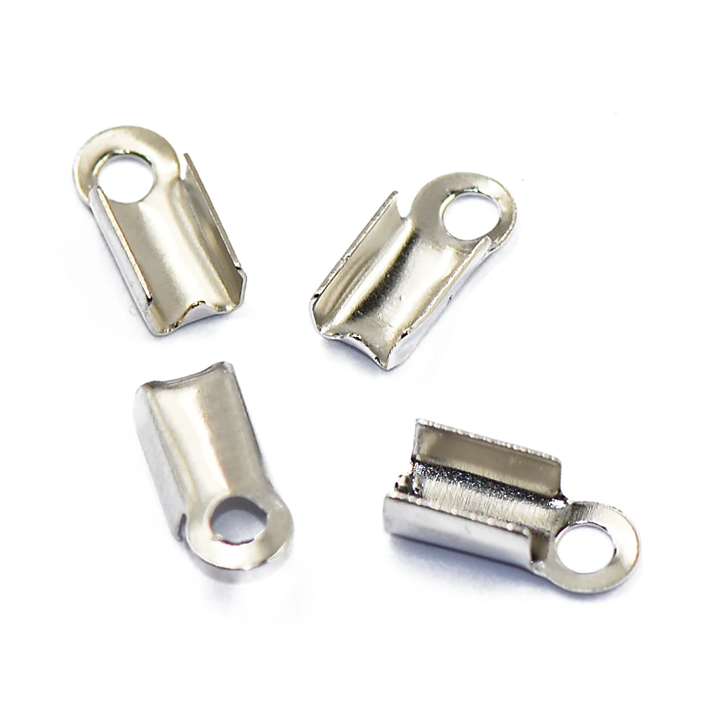 100pcs/lot Fold Over Cord Ends Connectors for Tassel Thick Leather crimp ends Tip cap DIY Jewelry Making Findings Gift | Украшения и