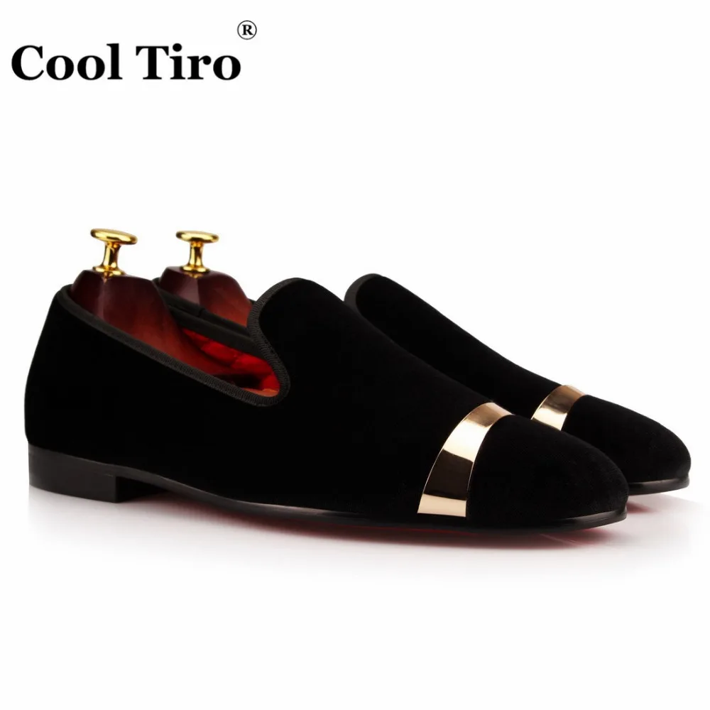 COOL TIRO red/White fashion Black velvet sheet metal iron casual loafers breathable men flats smoking slipper Wedding shoes | Обувь