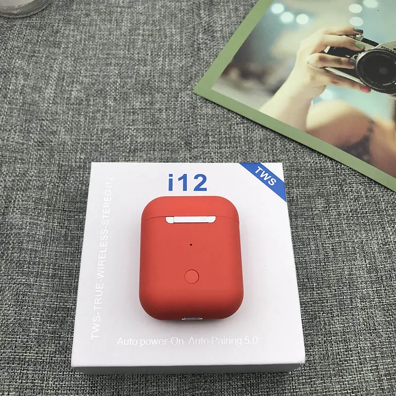 i12 red Прямая, Мини наушники i12 TWS Bluetooth 5,0, спортивные беспроводные наушники, сенсорные наушники, магнитная зарядная коробка, PK i10 i11 - Цвет: i12 red