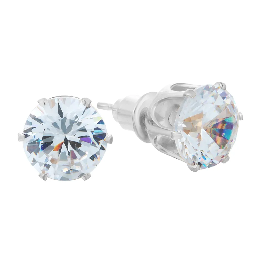 Kinitial Новый Серебряный круглой огранки кубического циркония Серьги-гвоздики для
