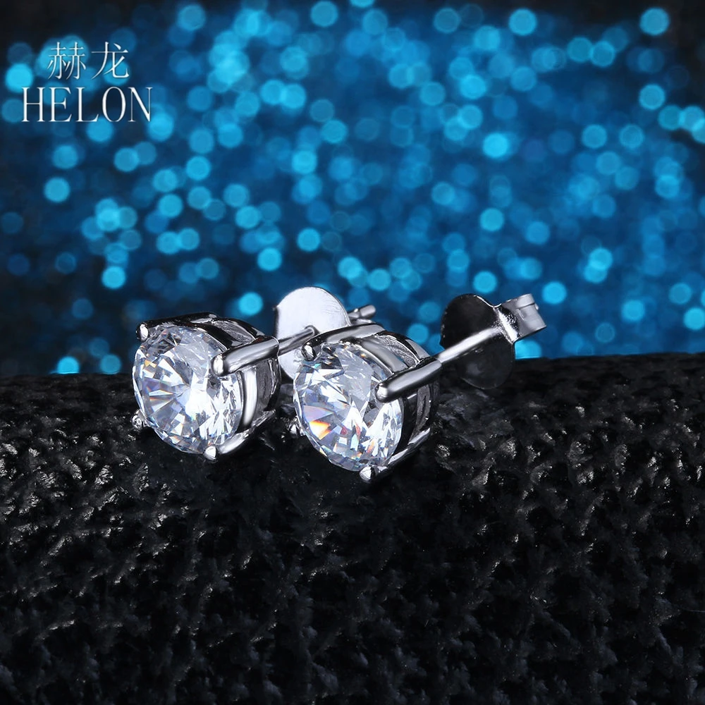 

HELON 2CT Moissanites Stud Earrings Solid 14K White Gold Round VVS/ F-G Lab Grown Moissanites Diamond Engagement Earrings Women